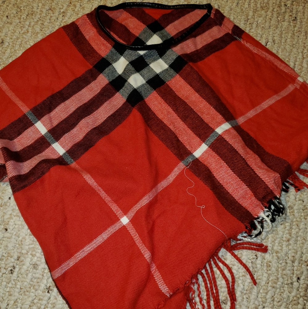 Girls Red Plaid Poncho Size 6